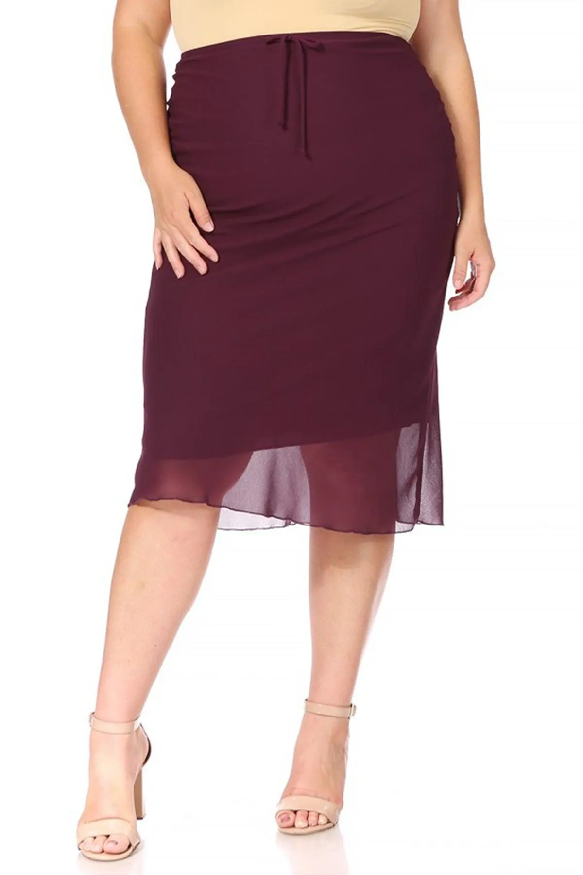 Women's Plus Size Chiffon Overlay Maxi Draped Skirt with Waist Tie Accent