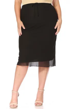 Women's Plus Size High Rise Chiffon Overlay Maxi Draped Skirt with Waist Tie Accent