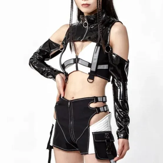 Women's Punk Off Shoulder Zipper Patent Leather Cape