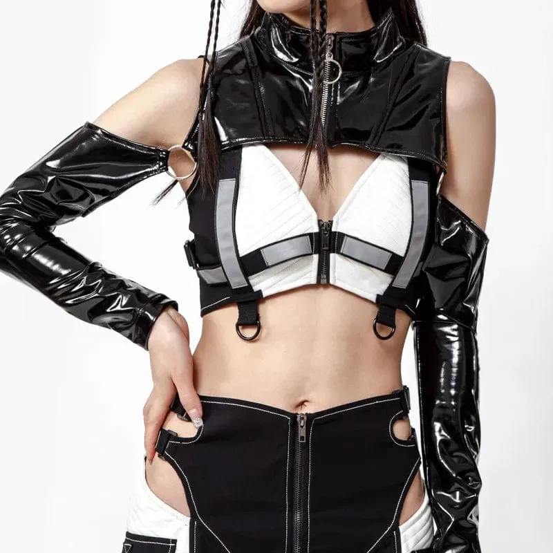 Women's Punk Off Shoulder Zipper Patent Leather Cape