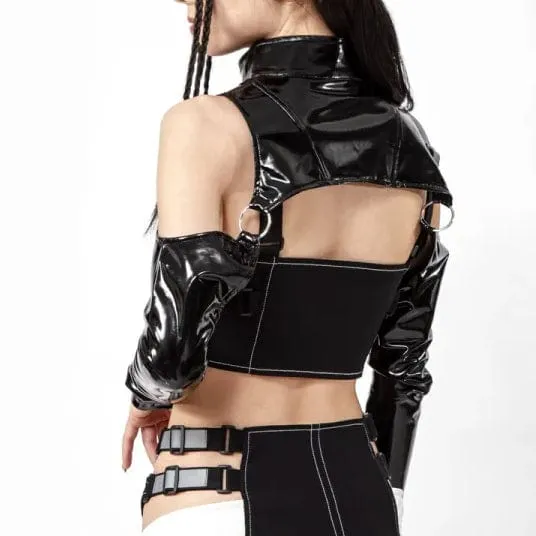 Women's Punk Off Shoulder Zipper Patent Leather Cape