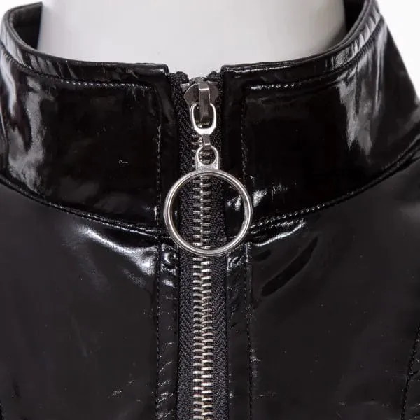 Women's Punk Off Shoulder Zipper Patent Leather Cape