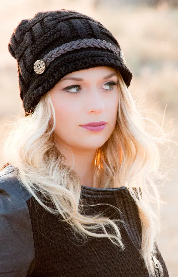 Wool Beanie With Braided Leather