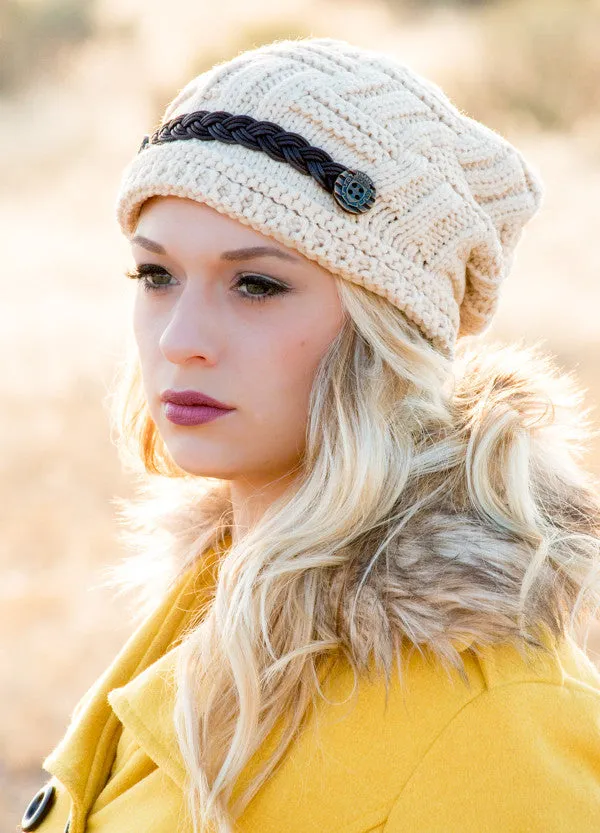 Wool Beanie With Braided Leather