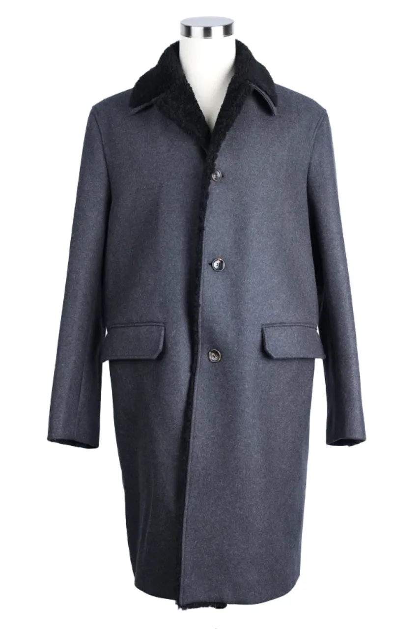 Wool Dress Coat W/ Shearling Collar