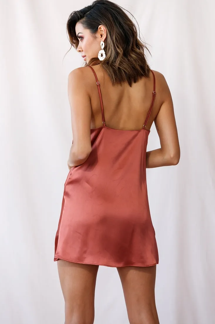 Xanadu Cowl Neck Slip Dress Rust